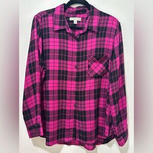 Alexander Jordan - Woman’s Pink and Black Plaid Button-Up Shirt - Size XL